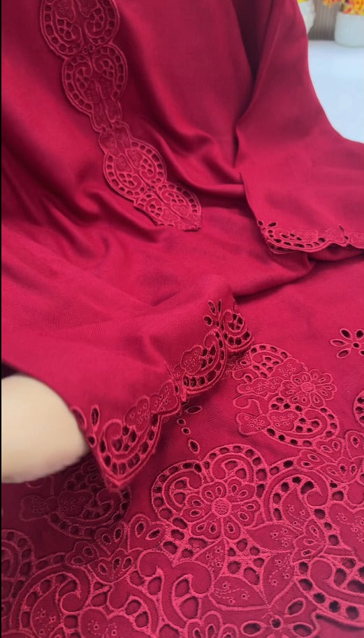 02-Piece Stitched Peach Leather Dhanak Embroidered