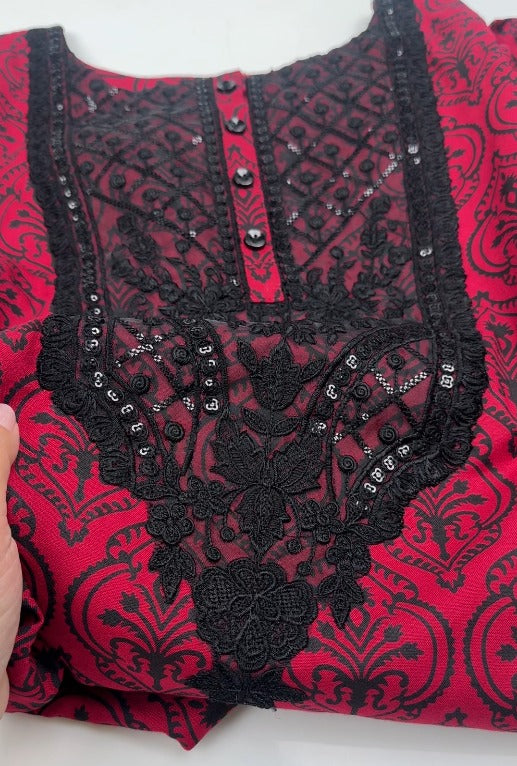 02-Piece Stitched & Unstitched Peach Leather Dhanak Embroidered Suit