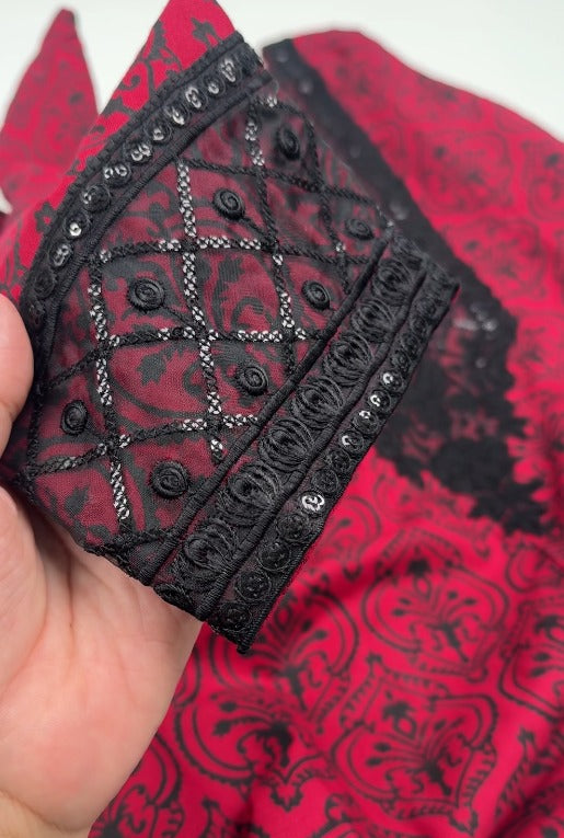 02-Piece Stitched & Unstitched Peach Leather Dhanak Embroidered Suit