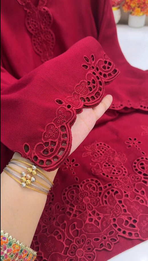 02-Piece Stitched Peach Leather Dhanak Embroidered