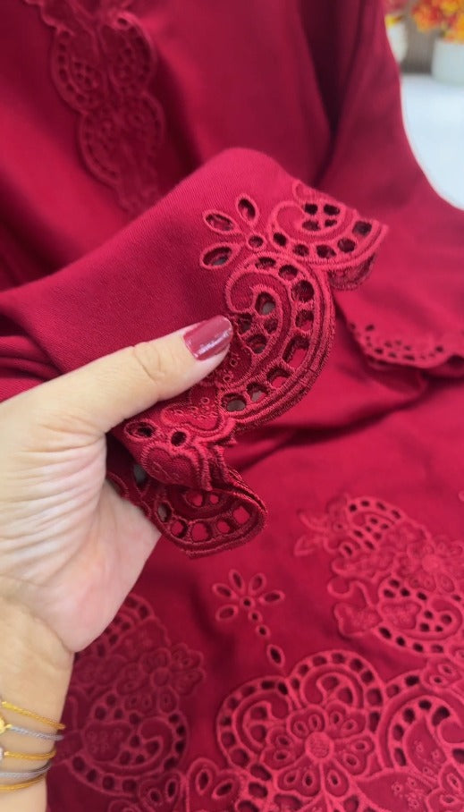 02-Piece Stitched Peach Leather Dhanak Embroidered