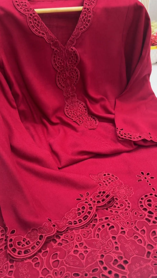 02-Piece Stitched Peach Leather Dhanak Embroidered